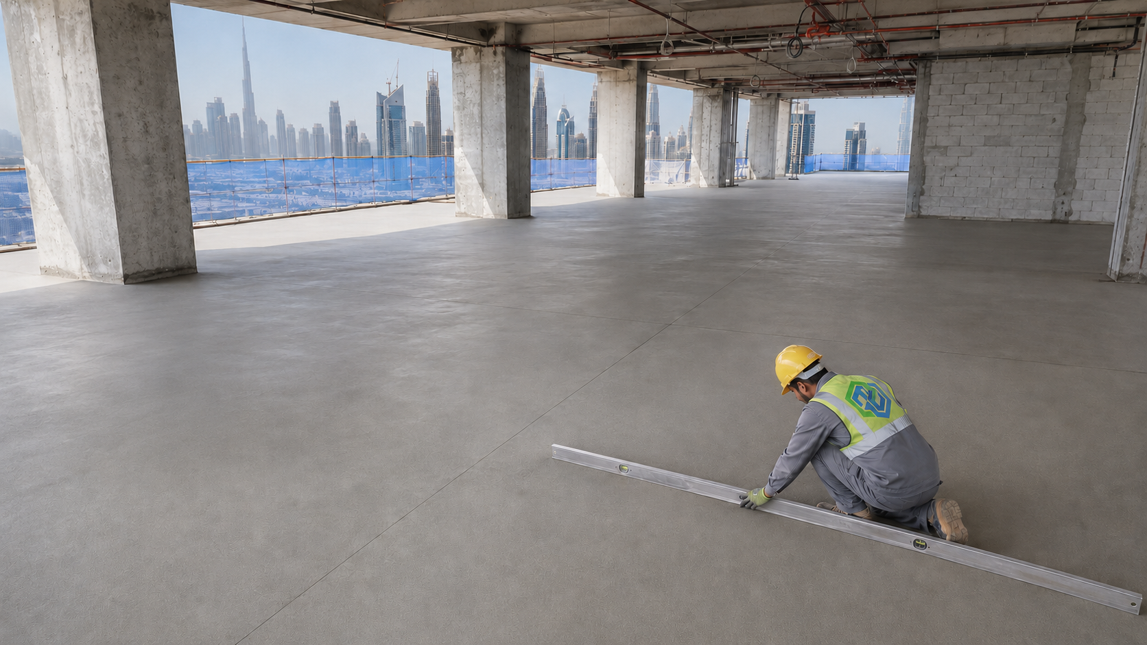 Cement screed placement with level guides