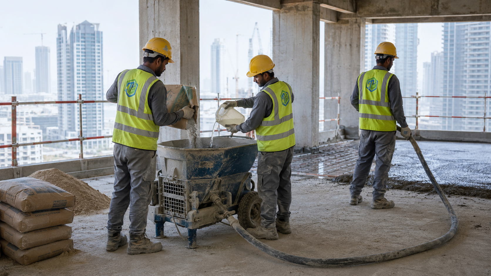Power-trowel finishing of a cement floor screed