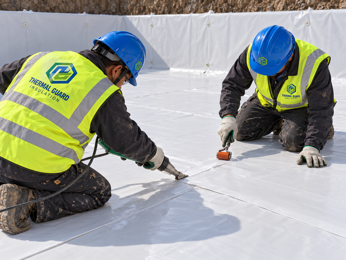 Membrane lap jointing close-up
